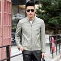 Men Leather Biker Jacket Stand Collar Men Faux Leather Coat with Round Neckline Autumn Outerwears KL8836
