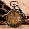 Bronze Hand winding Mechanical Open Face Pocket Watch Chain Men Women Skeleton Vintage Pendant Stylish Fob