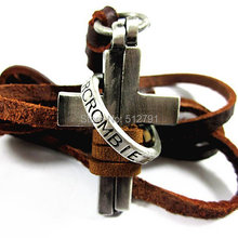 leather necklaces high quality men retro cross necklace fashion jewelry 100 genuine leather handmade pendant PL248