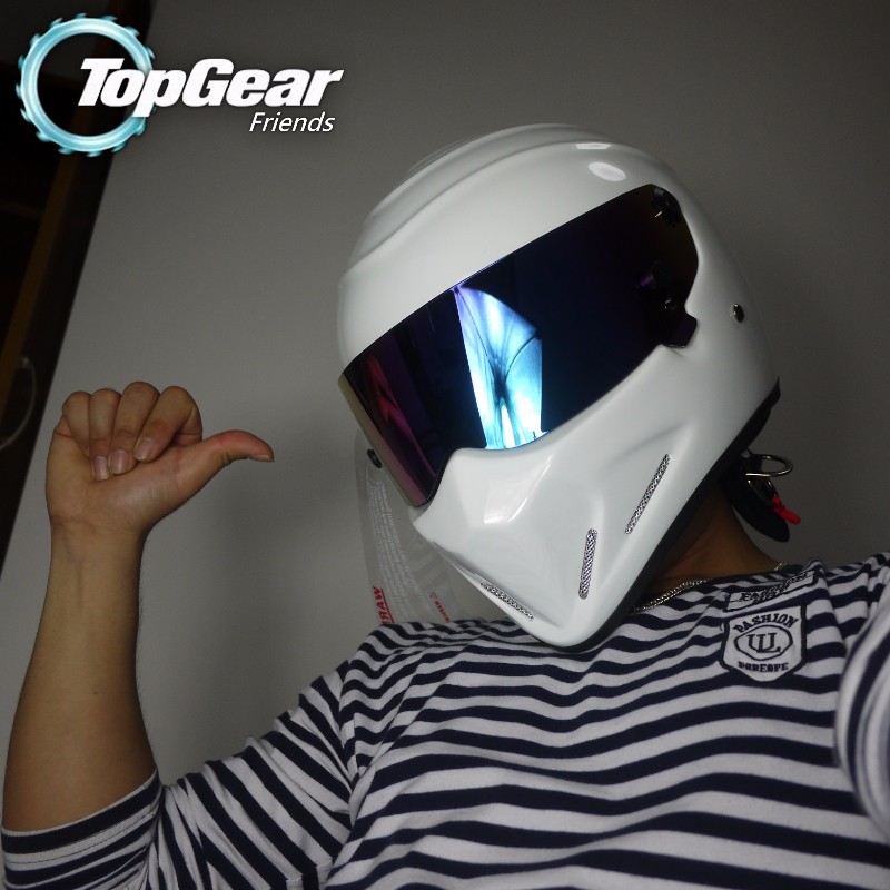 For Topgear The STIG Helmet TG Fans\'s Collectable Like as SIMPSON Pig White Motorcycle Helmet with Colorful Visor Top Gear 2