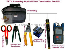 Free Shipping FTTH Assembly Optical Fiber Termination Tool Kit with Fiber Cleaver Fiber Meter Optical Power