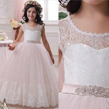 Elegant Lace Flower Girl Dresses 2016 Long Princess Kids Prom Dresses Girl Pageant Kid first communion dresses