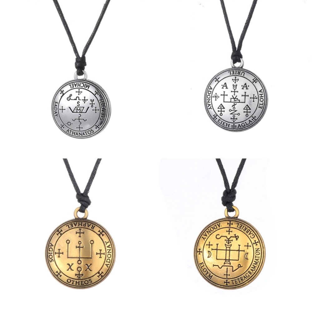 Ciondoli 7 Arcangeli Per Protezione - Set 4 Pezzi, Acciaio E Nero, Per Uomo