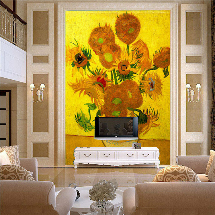 Vintage Van Gogh Sunflower Art Wall Mural Photo Wallpaper Large Size Home Decoration Wallpaper Bedroom Hallway Free Shipping