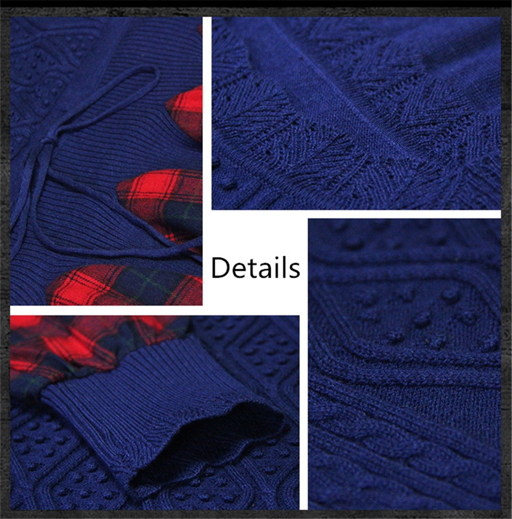 Vintage Wool WINTER DRESS 2016 Casual Knitting Long Sleeve Women Dress Plaid Sashes Patchwork Sweater Dress Woman O-neck Vestido (13)