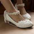 Vintage Lace Up Pearls Foot Ring White Lace Bridal Shoes Sexy Party Shoes For Ladies Spring