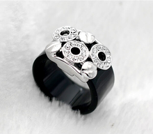 Delicate Fashion Acrylic Circle Black Ring Platinum White Gold Plated Austrian Crystal Ring Jewelry for Women