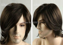 New Fashion Male Brown Wig Fashion Men’s Hair Wig  Natural Kanekalon Lace Front hair Wigs Free deliver