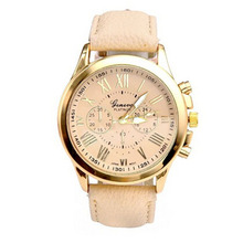 2015 New Women”s Geneva Watch Roman Numerals Faux Leather Analog Quartz WristWatch Stainless Steel fashion Watch Clock Female