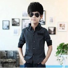 2015 NEW polka dot design long sleeve boys shirts spring fall turn down collar children shirt