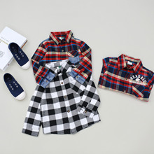 Free Shipping 2016 New Spring Boy And Girl Long Sleeved Shirt Cotton Plaid Shirt