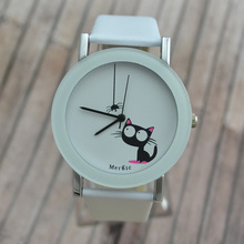 Vestido causal moda divertido de los niños araña blanca reloj de cuarzo cat mujeres 2015 nueva lindo de señora girl child reloj hora buena calidad