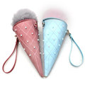 Chic Ice cream Cone Bag Exquisite Beads Plaid Small Chain Shoulder Bag Fur Ball Ornament Zipper