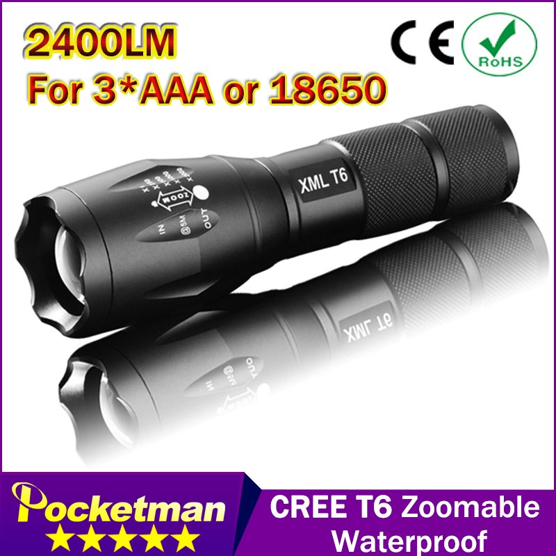 E17 CREE XM L T6 2400Lumens cree led Torch Zoomable cree LED Flashlight Torch light For