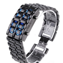 Hot Fashions Lava Iron Metal LED Watches Men Faceless Stainless Steel Bracelet Mens Watches relojes led blue red