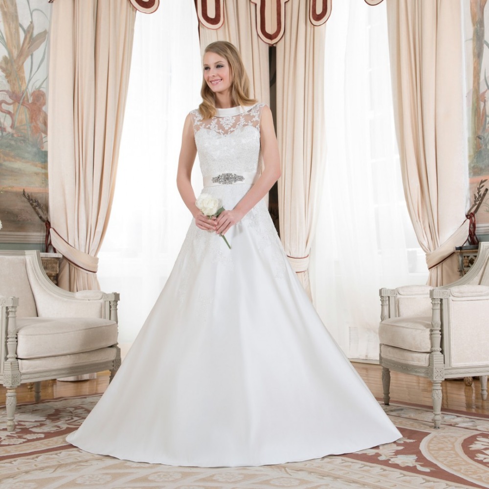 Inexpensive Designer Wedding Reviews Online Ping Sweet Inexpensive Elegant Satin Wedding New Design A Line Boat Neck Sleeveless Lique Crystal Beading Belt Yisha Lady