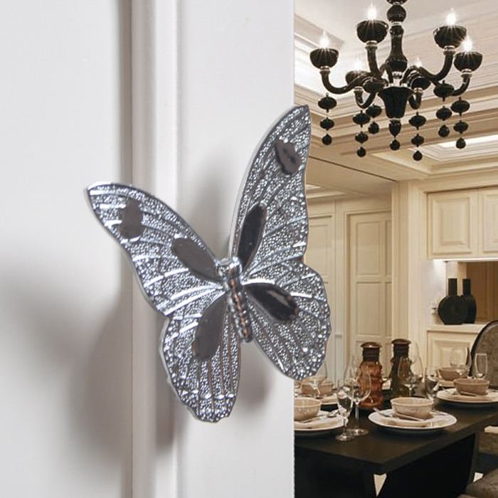 Гаджет  32mm Modern silver Butterfly Metal Knob Kitchen Furniture Dresser Cabinet Chest Drawer Pull Zinc alloy handle None Мебель