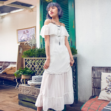 Spring Summer Original Design Women Bohemia Sexy Slit Neckline Strapless One-Piece Dress Racerback Chiffon White Long Dress