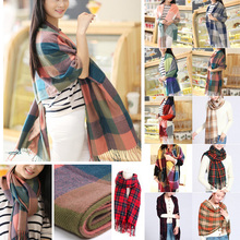 2016 Women Fashion Winter Warm Plaid Scarf Ladies Artificial Long Wrap Shawl Tartan Knit Scarves 11 Colors Freeshipping C1