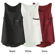 Elegant Women Summer Sexy Chiffon Sleeveless Tank Tops korean fashion Vest Pocket Singlet Free Shipping