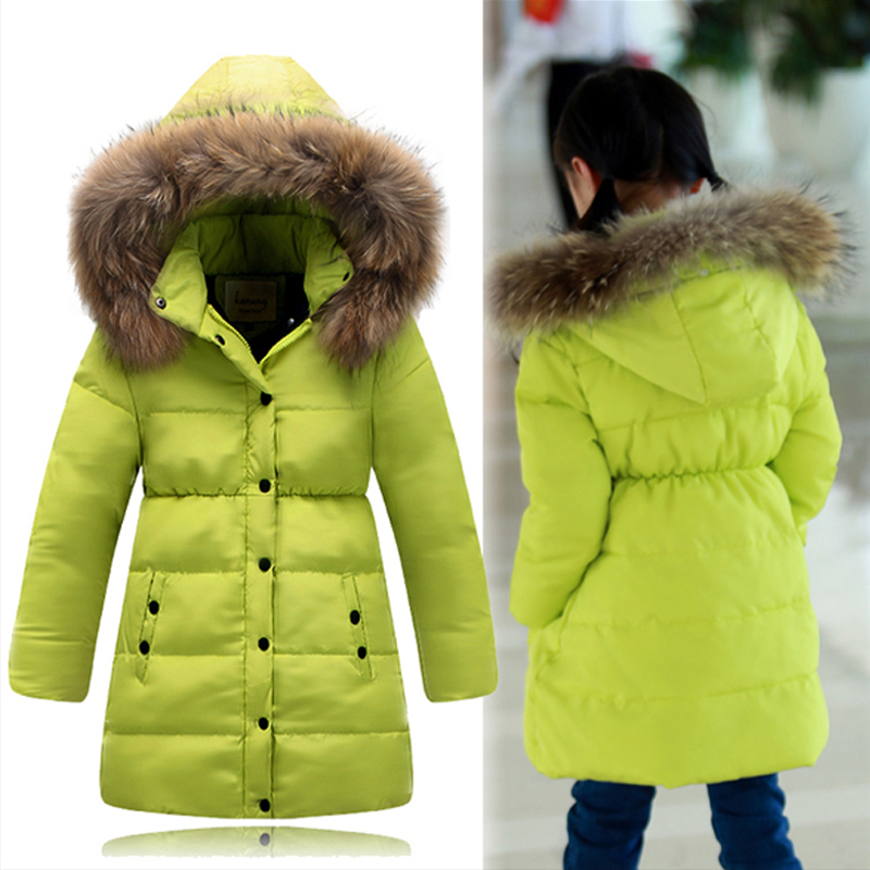 2015 Fashion children duck down jacket large fur collar long thick winter jacket girls child coats
