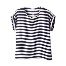 AliExpress |Mujer chifon blusas camisetas Tops Loose pantalones cortos hombre para mujer de la manga franelas blusas rayado corazón del labio del envío gratuito