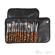 2015 12 PCS Pro Makeup Brush Set Cosmetic Tool Leopard Bag Beauty Brushes 1L2J 2SKY