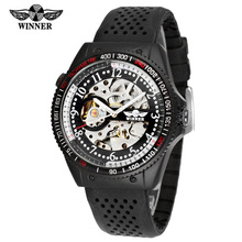 New Winner Army Military Rubber Watch Steampunk Black Rubber Band Mens Automatic Mechanical Skeleton Watch Men Sport Watch