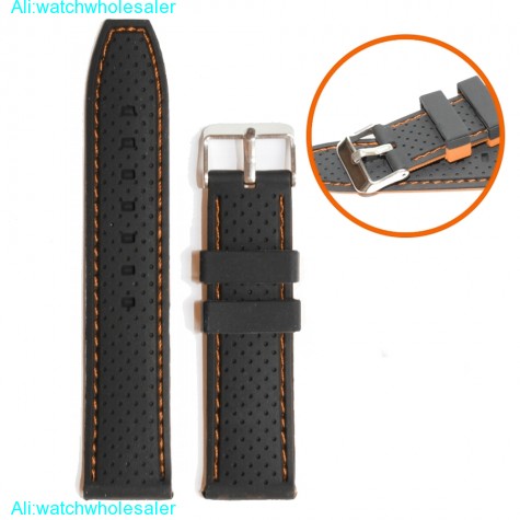 22mm Black With Orange Silicone Jelly Unisex Watch Band Straps WB1047A22JB