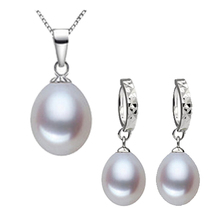 Amazing price 925 sterling silver jewelry 100% real natural freshwater pearl jewelry set for women white / pink / purple pearl