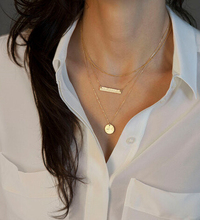 Hot Fashion Gold Plated Fatima Hand 3 Layer Chain Bar Necklace Beads and Long Strip Pendant