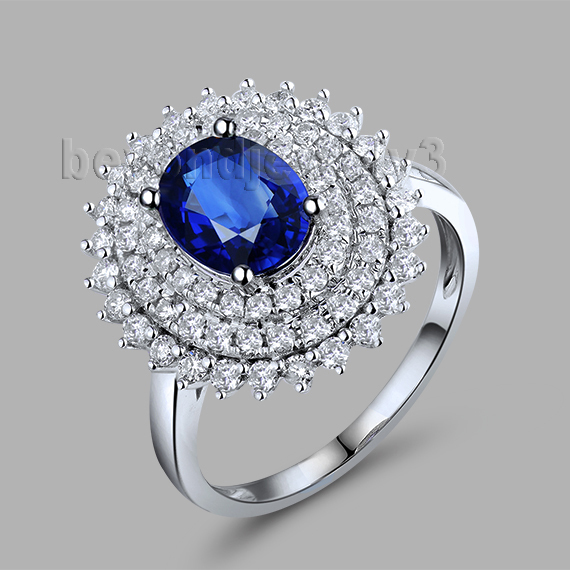 Sri Lanka Blue Sapphire Diamond Engagement Ring Oval Cut 6x8mm 18K White Gold For Women Wedding