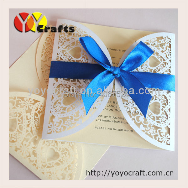 Wholesale paper invitation card 50Sets Laser Cut love heart Wedding