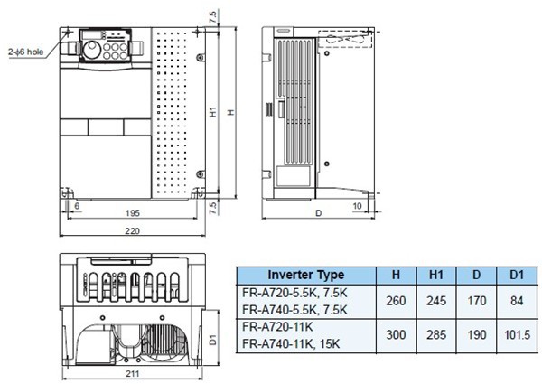 FR-A740-7.5K-CHT dimensions