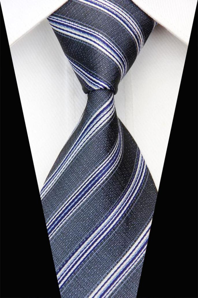 NT0444 Neo Gray Blue Strieped Ties Jacquard Woven Smooth Classic Silk Polyester Man s Casual Necktie