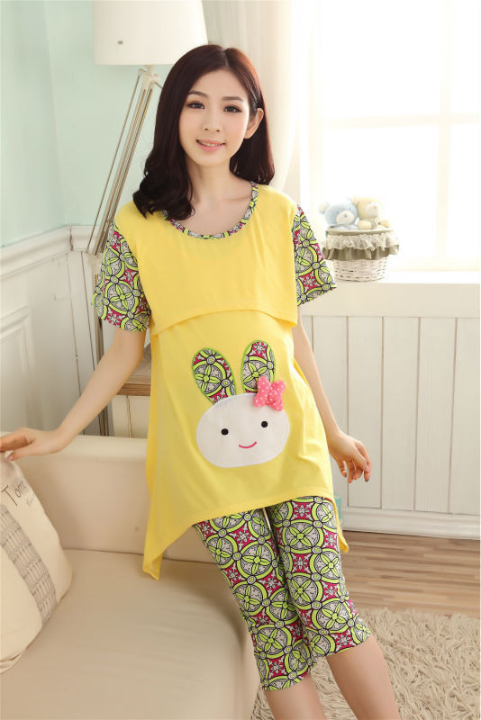 Lovely Rabbit clothes for pregnant women maternity nursing japamas nightwear lactation clothes breastfeeding top for pregnancy 7