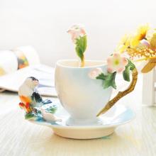 Creative ceramic coffee cup sets Magpies plum blossom color enamel cup wiht Saucer and Spoon wedding