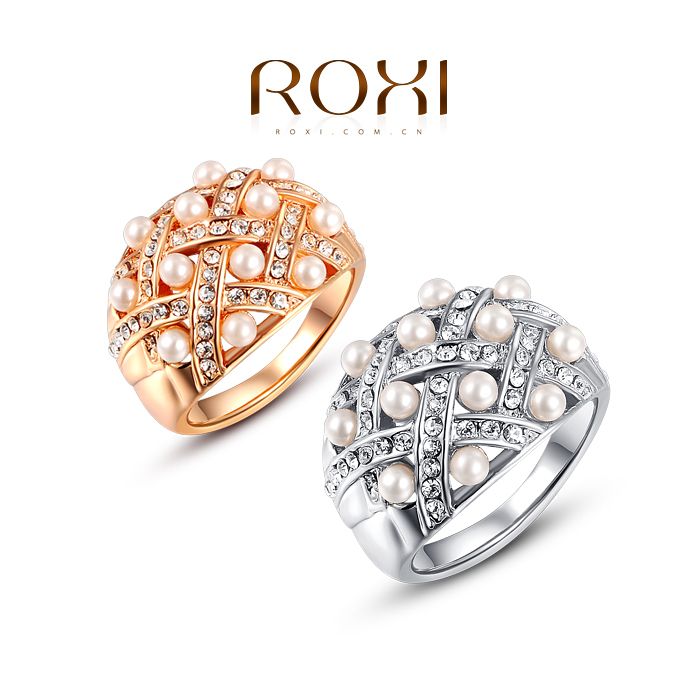 OXI New Arrived pearl free shipping Rings For Women platinum and rose gold Color Fashion rings