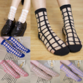 Summer Laddy Pleasantly Cool Socks Glass Silk Plaid Sexy Socks Women Transparent Grid Crystal Silk Socks