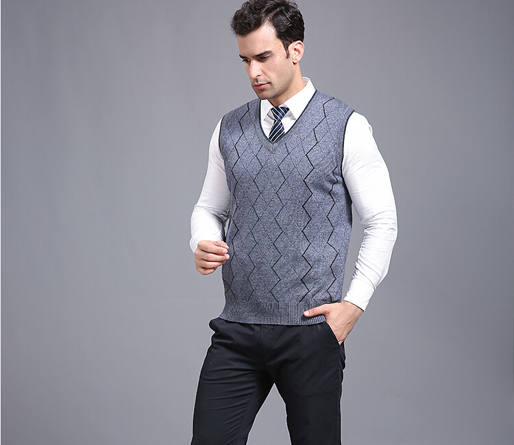 Autumn and spring mens casual v,neck sleeveless stripes cashmere sweater vest(China (