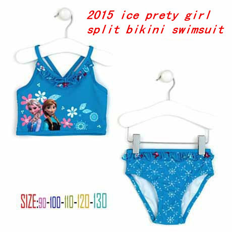 2015 New Summer baby kids girls Two-pieces sling Swimwear children lovely print ice prety girl split bikini swimsuit wholesale
