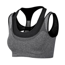 Professional Sports Mesh Women Fake Two-piece Hot Sexy Push-up Sports Bra Yoga Fitness Vest Bra Workout Running Tank Top Bra