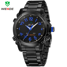 Marca de lujo WEIDE militar para hombre relojes deportivos cuarzo de acero lleno del reloj del análogo LED Digital Dual Time Alarm fecha día