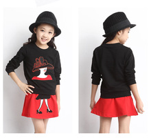 z6 Girl kid Queen High heeled Shoes Cartoon Embroidery blouse and Skirt terno roupa 2pcs set