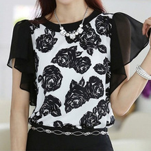 New fashion Women Floral print chiffon blouse lady sexy Butterfly Sleeve top shirt S/M/L/XL/XXL/XXXL plus size leopard blouse