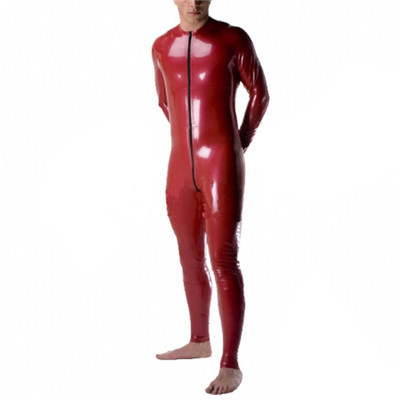 2015 new fashion sexy red latex bodysuit for men fetish rubber erotic costumes catsuit large size Hot sale