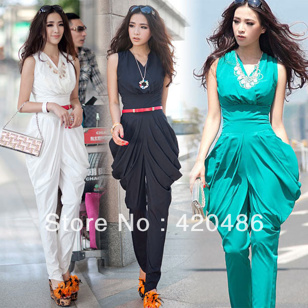 Nouveau mode femmes parti taille haute salopette combinaison sarouel Graceful vert / noir / blanc livraison gratuite