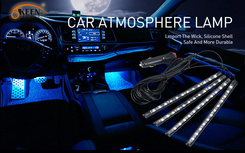 4pcs Blue 12 Led Interior Light Strip Car Styling 4in1 Atmosphere Blue Atmosphere Inside Foot Lamps New Christmas Decorations