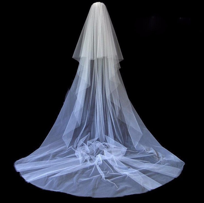 red black green pink blue Two Layer Bridal Veils 2015 Tulle Cut Edge Cathedral Wedding Veil With Comb Wedding Accessories