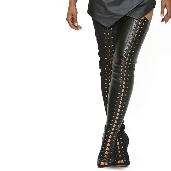 Thigh High Black Lace Up Boots